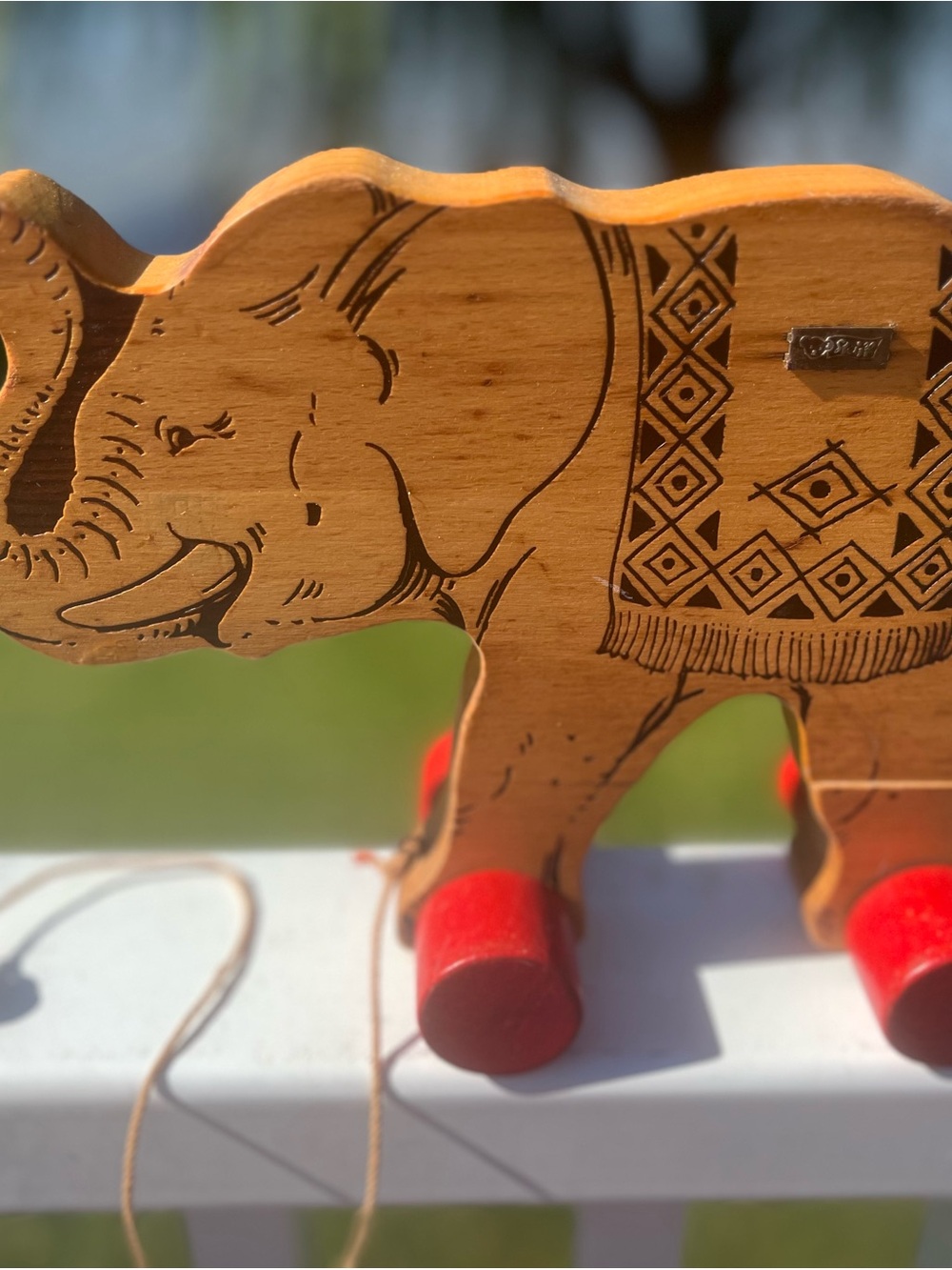 Vintage Stieff Wooden Pull-Along Elephant Toy with Red Wheels **Rare**